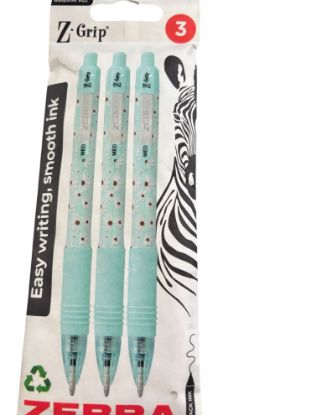 Picture of 3 x Zebra Z-Grip Easy writing smooth ink pens blue spotty design