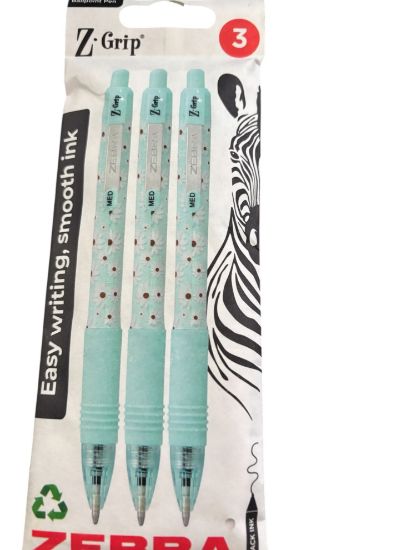 Picture of 3 x Zebra Z-Grip Easy writing smooth ink pens blue spotty design