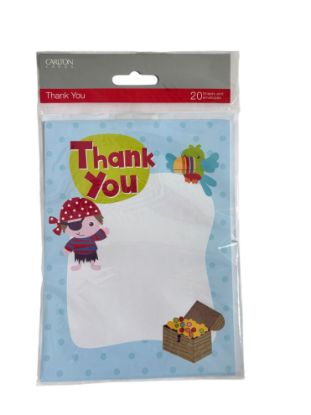 Picture of Pack of 20 Boys Pirate Thank You Sheets and Envelopes Return Gift Xmas Birthday