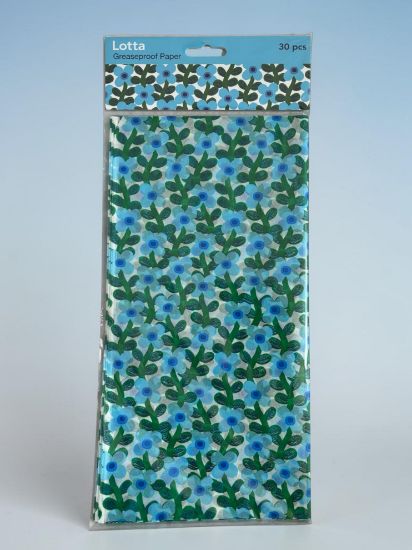 Picture of 30 x  LOTTA GREASEPROOF PAPER sheets blue flowers NEW REX LONDON
