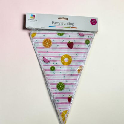Picture of summer tropical fruit bunting pink and white stripy bunting 20 flags