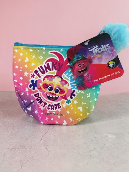 Picture of trolls pom pom make up bag funky hair don’t care