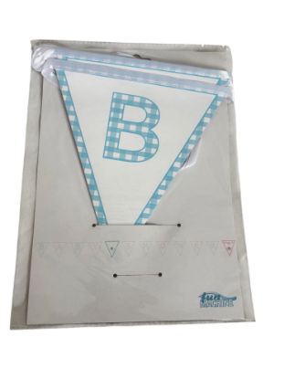 Picture of UNISEX BABY SHOWER bunting, reversable card triangles on white ribbon NEW