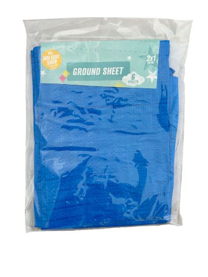 Picture of blue ground sheet 2 x 1 metres with 6 eyelets