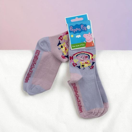 Picture of 2 x pairs Peppa Pig Socks  happy days pink and lilac UK 9-12
