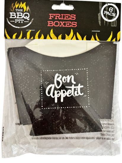 Picture of take away Fries Boxes 6 pack Black Chip boxes Bon Apetit NEW BLACK