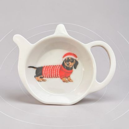 Picture of Tea Bag Tidy Holder Christmas Dachshund Melamine Dish Rest Christmas Sausage  dog  teabag tidy