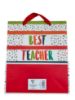 Picture of Best Teacher Ever Gift Bag Teacher Gift Bag Medium Bright BEST TEACHER EVER NEW red ribbon white with red star tag