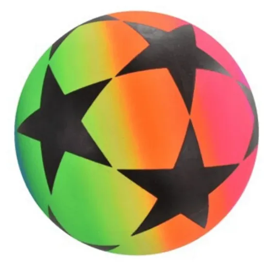 Picture of 10" Inflatable Ball Neon Rainbow Colour Stars Rubber Kids Beach Garden