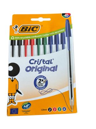 Picture of 10 BIC Cristal Original Ballpoint Pens Medium Tip (1 mm) - Assorted Ink Colours
