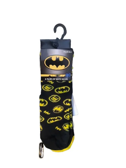 Picture of 2 x pairs boys Batman socks UK Infant 6-8.5 New Black with yellow print