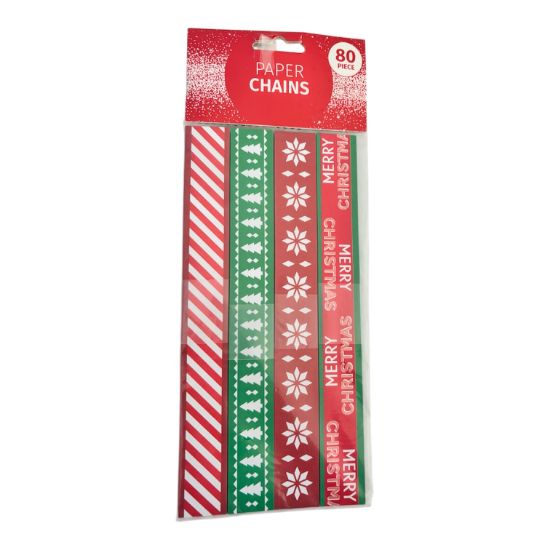 Picture of 80 x Christmas Paper Chains 4 designs Red & Green, Candy stripe, snowflake tree