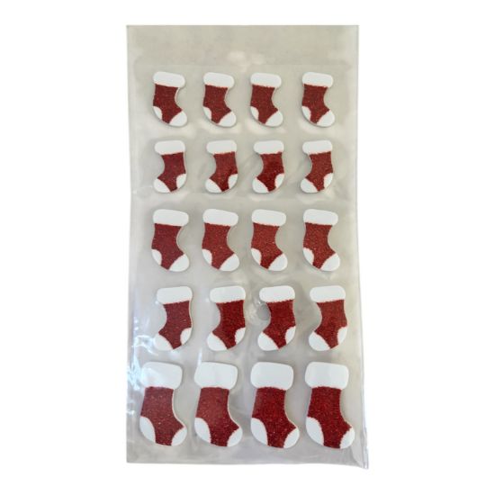 Picture of 20 x christmas stocking stickers eva foam stickers red and white glitter detail