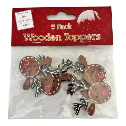 Picture of Wooden Reindeer Toppers: Pack of 5 christmas wooden reindeer pieces NEW
