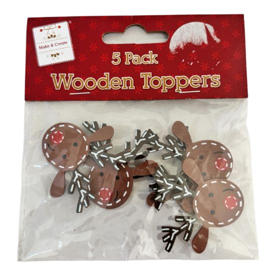 Picture of Wooden Reindeer Toppers: Pack of 5 christmas wooden reindeer pieces NEW