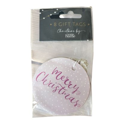 Picture of 8 x merry christmas gift tags pink with white polka dots merry christmas