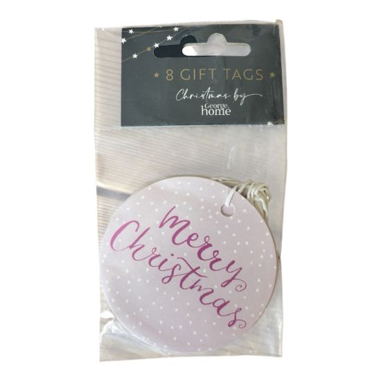 Picture of 8 x merry christmas gift tags pink with white polka dots merry christmas