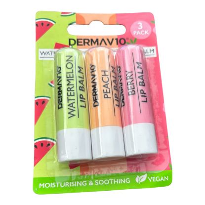 Picture of 3 x  Derma V10 Lip Balm Watermelon plus Peach plus Berry
