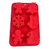Picture of red christmas muffin mould 6 shapoes snowman snowflake tree santa hat etc