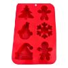Picture of red christmas muffin mould 6 shapoes snowman snowflake tree santa hat etc