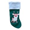 Picture of reindeer stocking no letters  Green Felt stocking white at top, reindeer print red foam letters to personalise green reindeer stocking