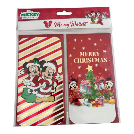 Picture of 4 x Disney Mickey & Minnie Mouse Christmas Money Wallets Newstripy red gold and Merry Christmas tree