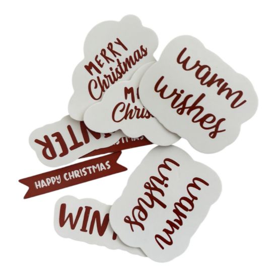 Picture of 8 x Sentiment Christmas Card Toppers warm wishes merry christmas, winter