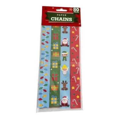 Picture of 80 x Christmas paper chains strips assorted fairy lights, santa gifts designs NEW blue fairy lghts