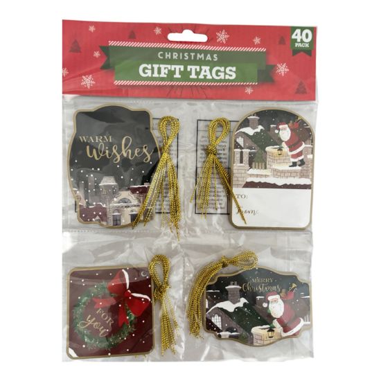 Picture of 40 x Christmas winter scene santa style Christmas Gift Tags 4 designs NEW