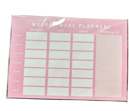 Picture of A4 Pink WEEKLEY MEAL PLANNER Breakfast Lunch Dinner, tear off sheets,