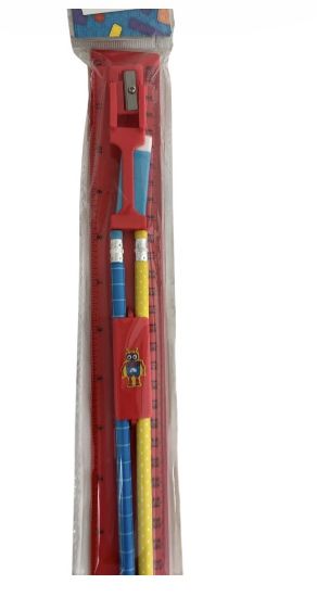 Picture of Robot Stationery Set NEW Long ruler, 2 pencils with eraser tips, sharpener Robot design