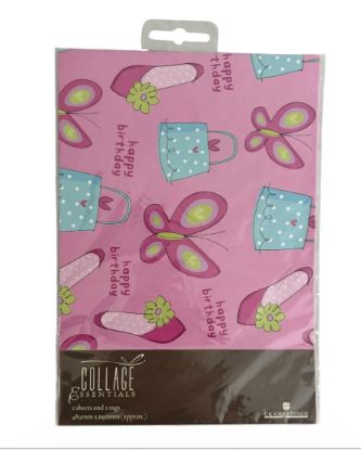 Picture of Butterflies Pink Happy Birthday Gift Wrap set 2 sheets 2 tags 50 x 70cm