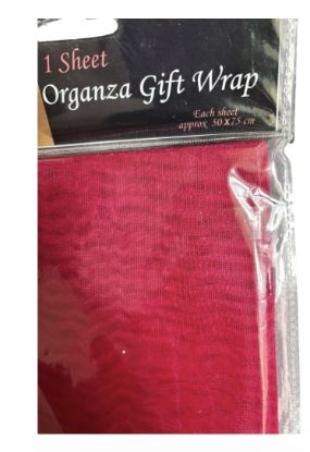 Picture of red organza gift wrap 1 sheet   50 x 75 x cm approx