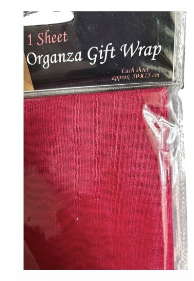 Picture of red organza gift wrap 1 sheet   50 x 75 x cm approx