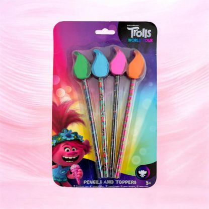 Picture of 4 x Disney TROLLS Pencils with Toppers mix and match Colourful Troll Pencils