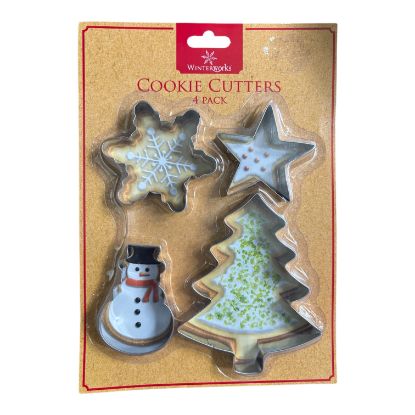 Picture of 4 x christmas cookie cutters metal snowflake star snowman tree