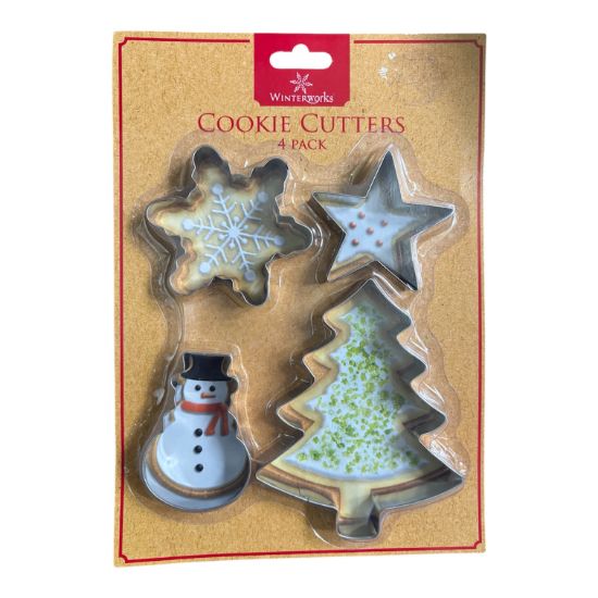 Picture of 4 x christmas cookie cutters metal snowflake star snowman tree