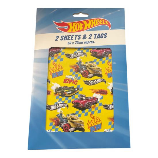 Picture of Hot Wheels Gift Wrap 2 Sheets & 2 Tags Gift Wrap Hot Wheels Design New