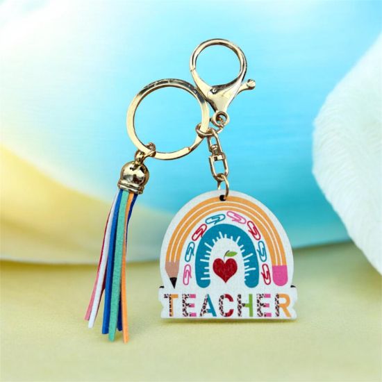 Picture of Teacher Keyring Teacher slogan with Rainbow New