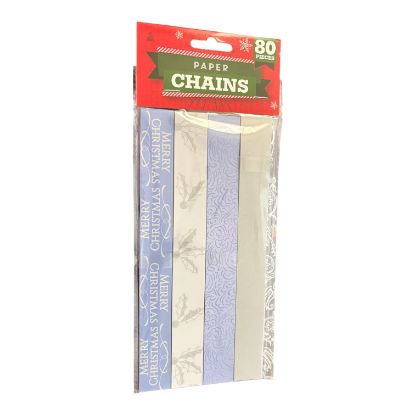 Picture of 80 x Printed Paper Chains Christmas Craft Christmas Paper Chains blue & silver