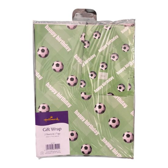 Picture of Happy Birthday Football Gift wrap set 2 sheets 2 matching tags