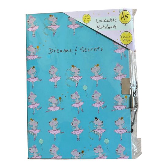 Picture of Dog Ballerina Lockable notebook hardback A5 Turquoise with dog ballerina design