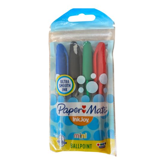 Picture of 4 x Papermate InkJoy Mini 1.0 mm Medium Nib Capped Ball Pen black green red blu