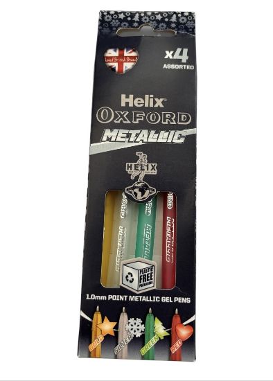 Picture of 4 x Helix Oxford 0.7mm Metallic Gel Ballpoint Pens Boxed Helix Gel Pens assorted