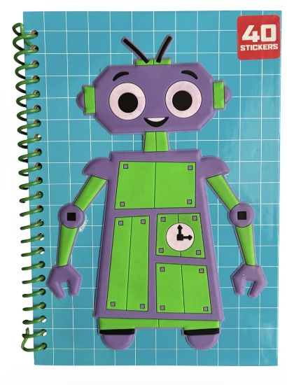 Picture of ROBOT BLUE Raised A5 Spiral Kids Notebook hardcover 40 Stickers 50 sheets NEW
