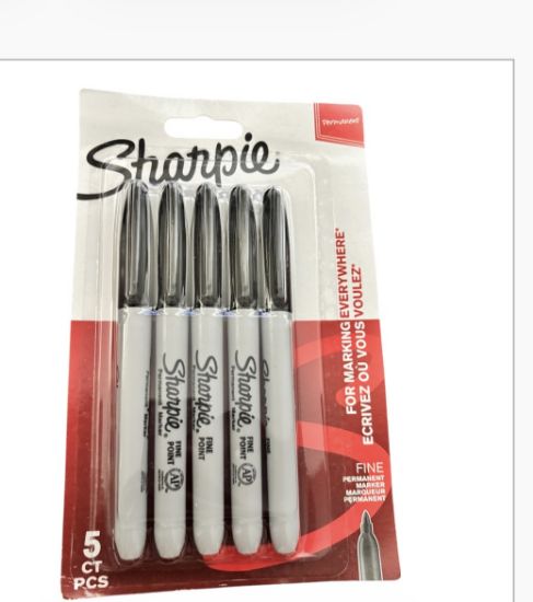 Picture of 5 x Sharpie Black Permanent Markers Pens Black Ink Pens